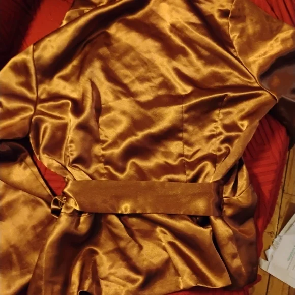 Chic Copper Satin Wrap Dress - Picture 3 of 5